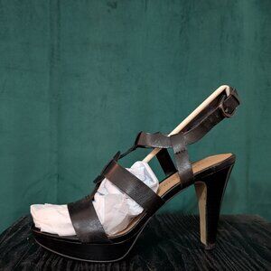 90s Franco Sarto Women's Black Leather Sandals | Minimalist